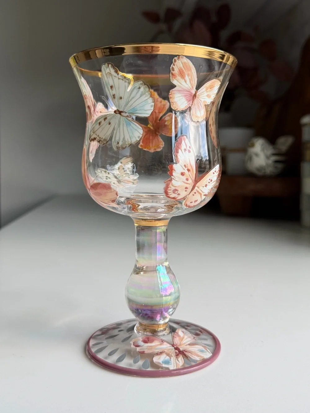 MacKenzie-Childs Butterfly Hill Novelty Wine Glass